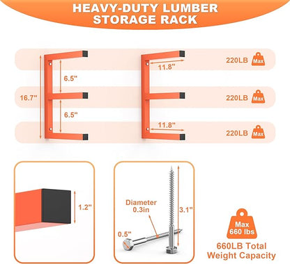 Ultrawall Lumber Storage Rack Wall Mount Wood Storage Racks, Metal Wood - Image 2