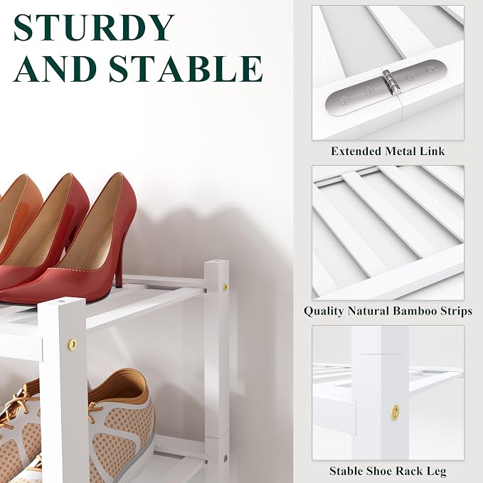 Smiry Bamboo Shoe Rack for Closet, 3 Tier Long Wooden Stackable Shoe Organizer - Image 3