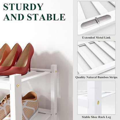 Smiry Bamboo Shoe Rack for Closet, 2 Tier Wooden Stackable Shoe Organizer - Image 3
