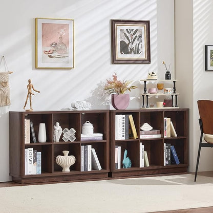6 Cube Storage Bookcase, Wood Floor Standing 2-Tier Bookshelf - Image 4