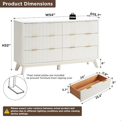 T4TREAM Fluted 6 Drawers Dresser, Curved Profile Design, Dresser TV Stand - Image 2