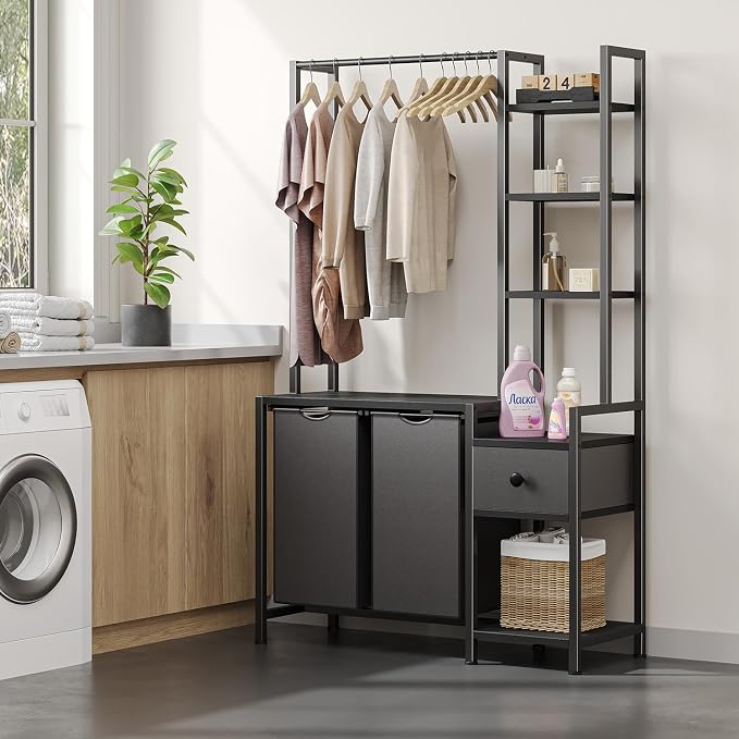 Laundry Hamper with Shelf, 5 Tiers Tall Laundry Basket Sorter with 2 Pull-Out - Image 2
