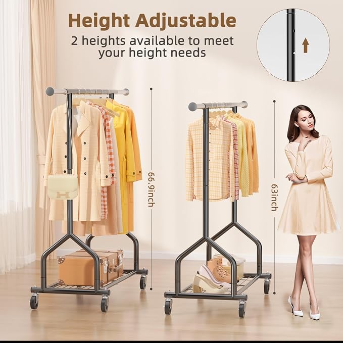 EAGMAK Heavy Duty Clothes Rack Load 424 LBS, Rolling Clothing Rack - Image 4