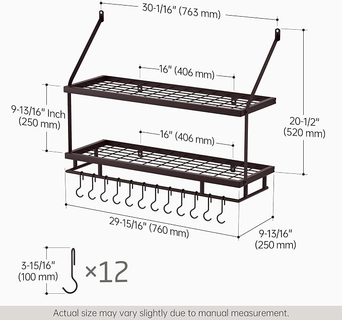KES 30-Inch Oiled Bronze Pot Rack Wall Mounted, 2-Tier Hanging Pot and Pan - Image 6