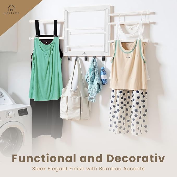 Bamboo Wall Mount Drying Rack for Laundry – Collapsible Foldable Clothes Dryer - Image 5