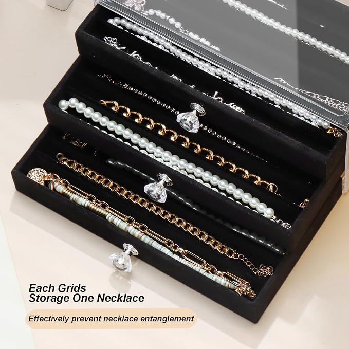 SPAKOWN Necklace Organizer Box, Velvet Necklace Box Holder Tray - Image 5