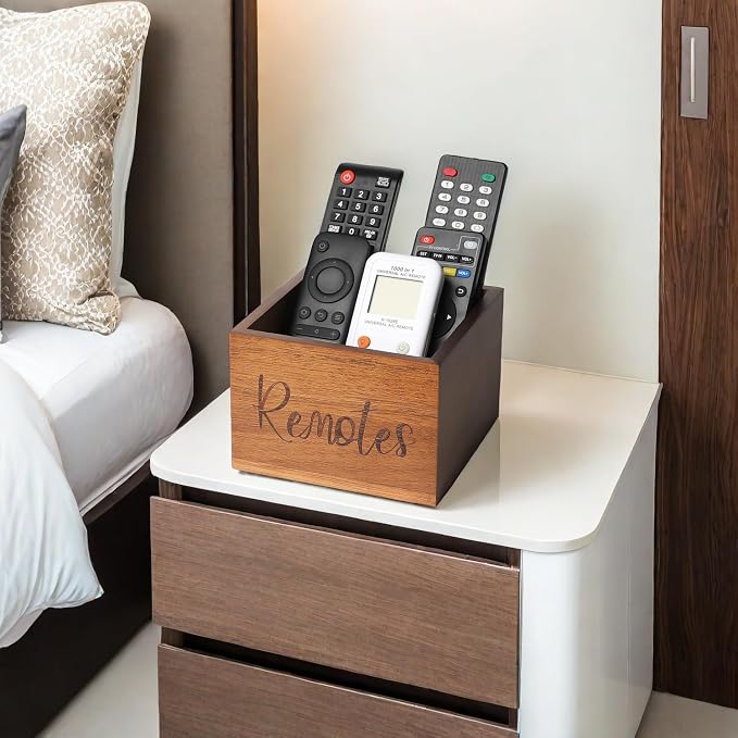 Acacia Wood Remote Control Holder Caddy, TV Organizer - Image 4