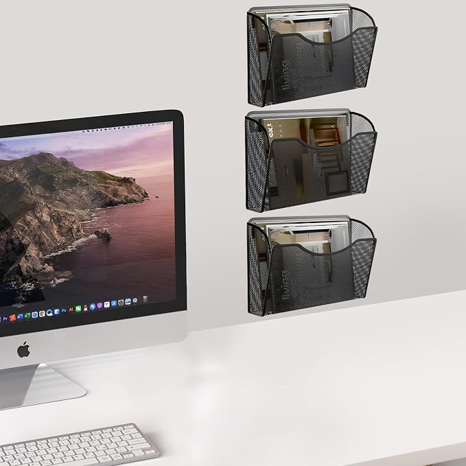 6 Pack Wall File Organizer, Mesh Hanging Metal Vertical Wall Mounted File Holder - Image 4