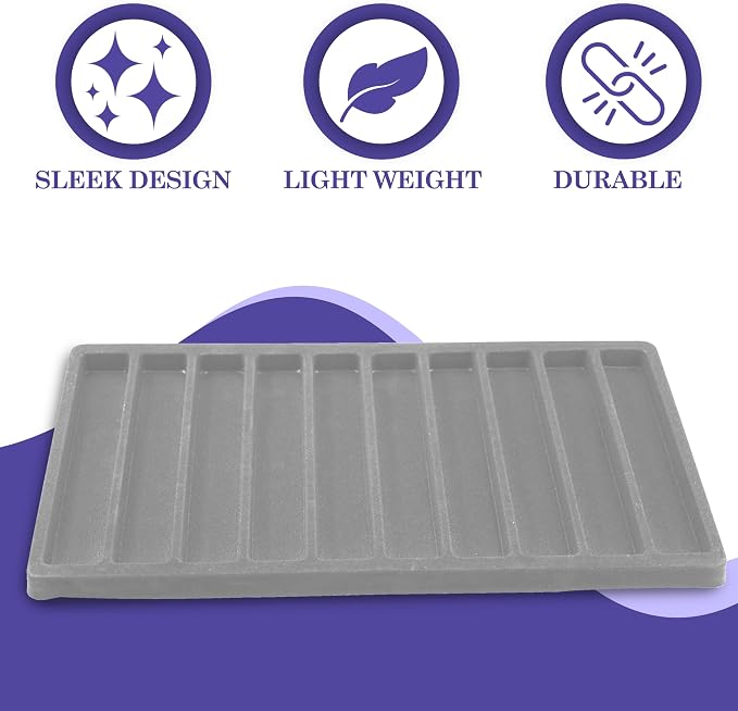 Novel Box 5 Pack 10-Slot Gray Liner Jewelry Storage Tray Inserts 14.75x8.25x1 - Image 4