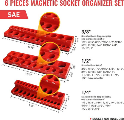 6-Piece Magnetic Socket Organizer Set, Magnetic Socket Holder Includes 1/4" - Image 4
