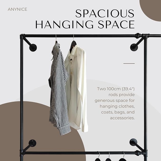 Industrial Pipe Clothing Rack, Heavy Duty Wall Mounted Clothes Rack, Retail - Image 4