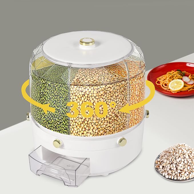 Cereal Dispenser Countertop 360° Rotating Grain Storage Container 13.2 Lbs Rice - Image 2