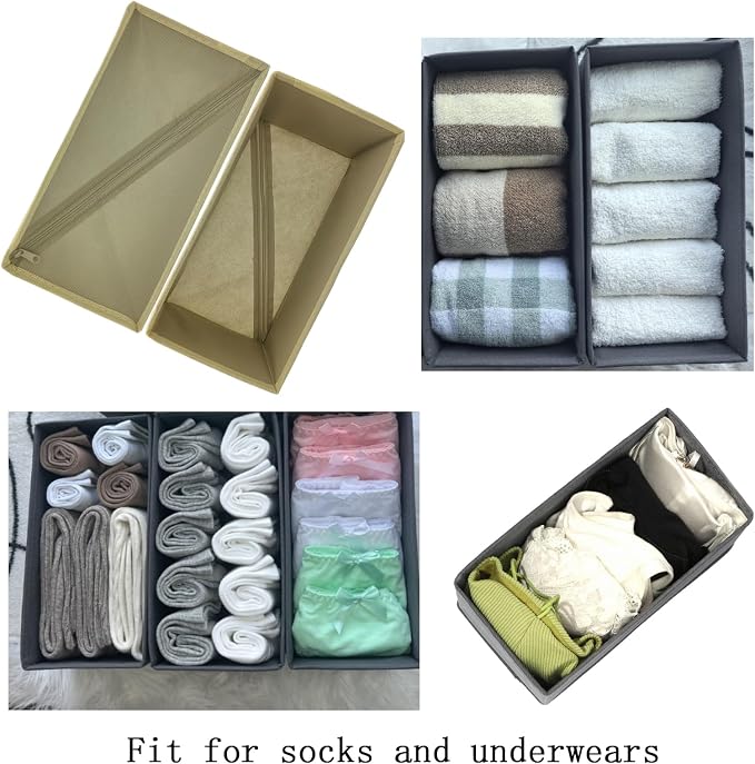 Socks Drawer Organizer Set of 3 Pack Khaki, Closet Cabinet Dresser Wardrobe - Image 3