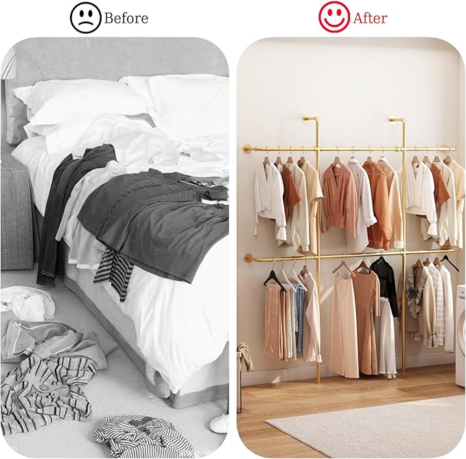 Gold Pipe Clothing Rack Wall Mounted, Industrial Pipe Clothes Racks - Image 3