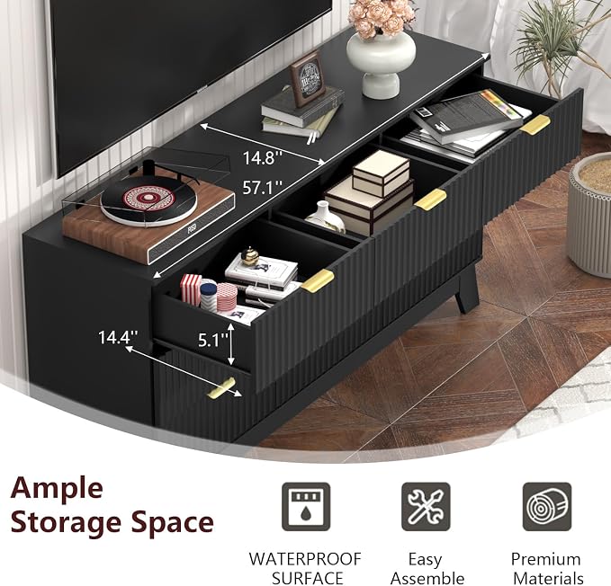 Fluted Black Dresser for Bedroom, 9 Drawer Dresser for Closet, TV Stand - Image 7