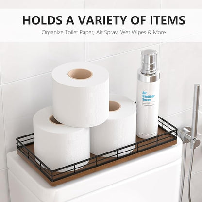 Toilet Paper Basket Organizer – Oak Wood Toilet Tank Tray - Image 2