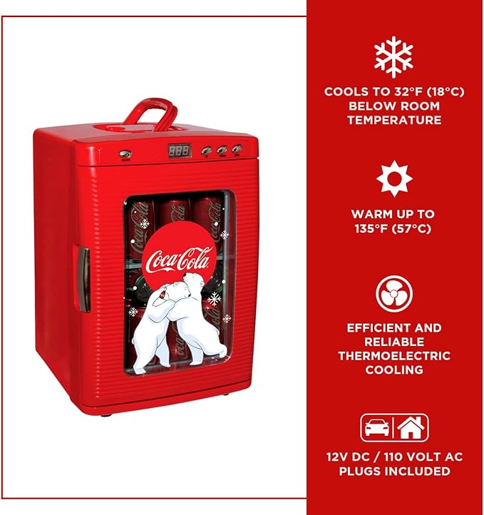 Coca-Cola 25L Retro Mini Fridge Polar Bear Design Portable Cooler/Warmer - Image 3