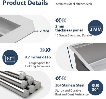 Lordear 30 Inch Undermount Kitchen Sink Workstation 16 Gauge Stainless Steel - Image 8