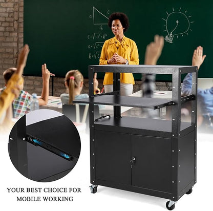 Mobile AV Cart with Locking Storage Cabinet, Adjustable Laptop Stand & Drop - Image 5