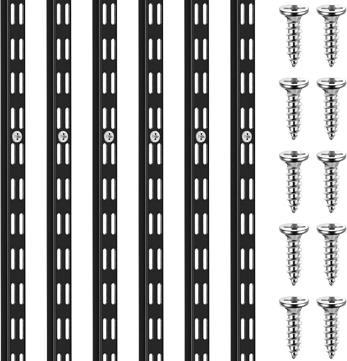 6 Pcs Dual Track Upright Wall Shelving System Heavy Duty Support System Twin by Unknown