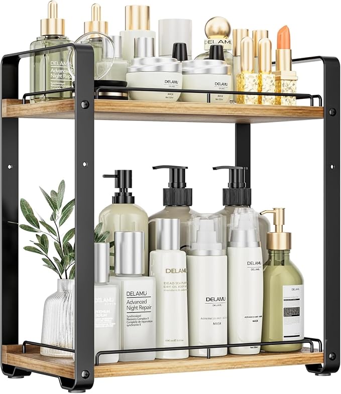 Delamu 2-Tier Bathroom Counter Organizer, Wood Vanity Organizer Countertop by DELAMU