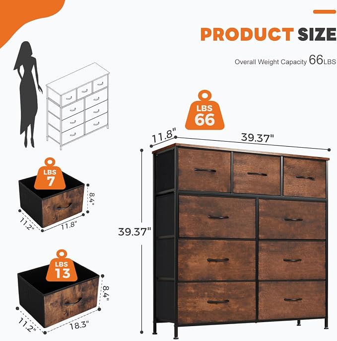 Sweetcrispy 9-Drawer Fabric Dresser Storage Tower - Image 3