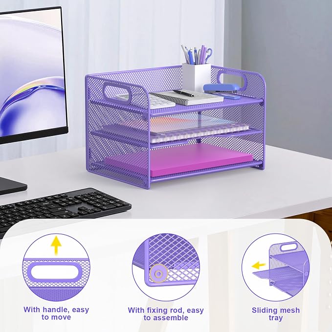 Samstar 3 Tier Purple Letter Tray Paper Organizer - Image 3