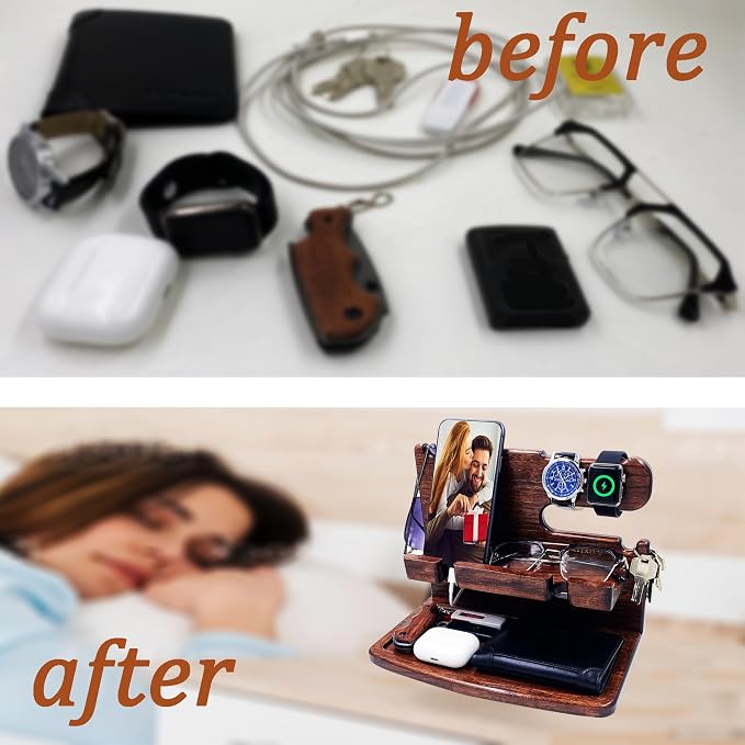 Gifts for Men Women Dad Husband Boyfriend Wood Phone Docking Station Nightstand - Image 6