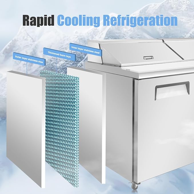 60" W Commercial Refrigerator Sandwich Salad Prep Table, Stainless Steel 2-Door - Image 5