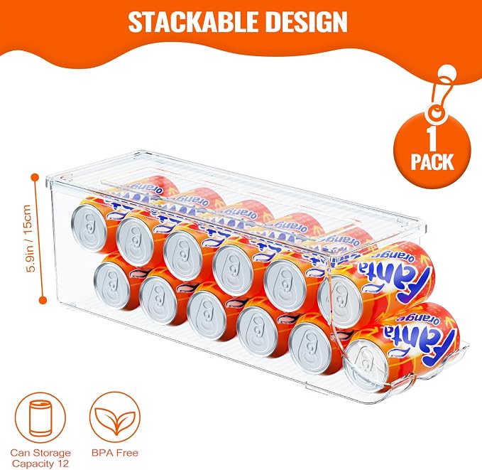 Soda Can Organizer for Refrigerator, Stackable Canned Food Pop Cans Container - Image 2