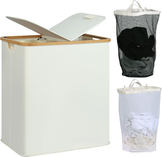 efluky Laundry Hamper with Lid, Double Laundry Hamper with 2 Removable Bags by efluky