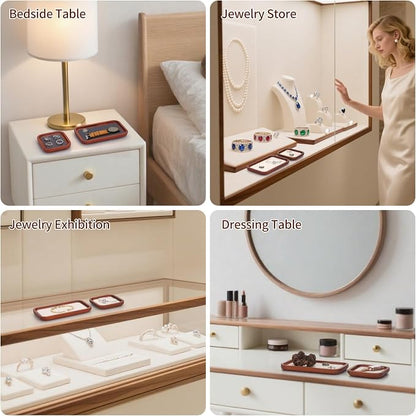 Wooden Jewelry Display Tray Rounded Rectangle Ring Showcase Stackable Elegant - Image 8
