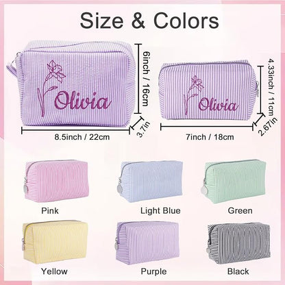 Personalized Seersucker Makeup Bag - Image 3