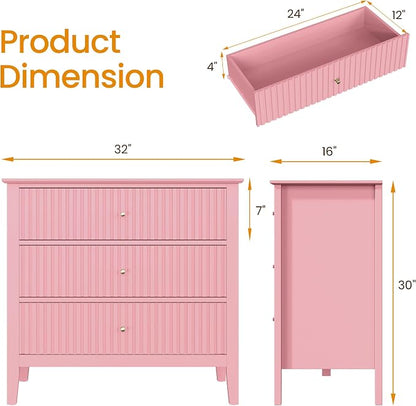 RoyalCraft Fluted 32 inch Wide Nightstand Set of 2, Large Pink Nightstand - Image 2