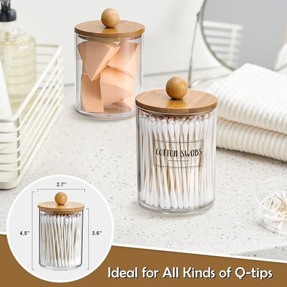 4 Pack Qtip Holder Dispenser - 10 oz Clear Plastic Apothecary Jar Containers - Image 4
