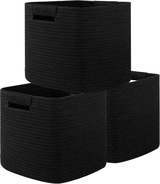 OIAHOMY Storage Cubes 11 Inch Storage Bins-3-Pack, Cotton Rope Woven Baskets by MasterofSpaceOptimization