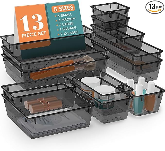13 PCS Drawer Organizer Set, 5 Varied Size Bathroom and kitchen Drawer cabinet by StorMiracle
