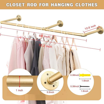 Wall Industrial Pipe Clothes Racks, DIY Floating Hanger Rustic Home Pipe Decor - Image 4