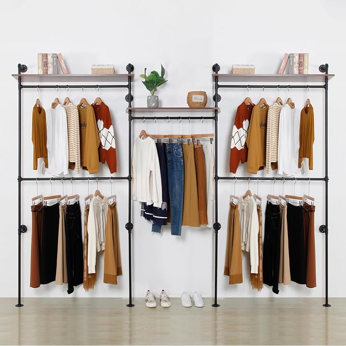 Industrial Iron Pipe Clothing Rack, 40inch Black Vintage Retro Shelving Wall by EDCB