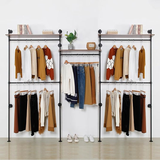 Industrial Iron Pipe Clothing Rack, 40inch Black Vintage Retro Shelving Wall by EDCB