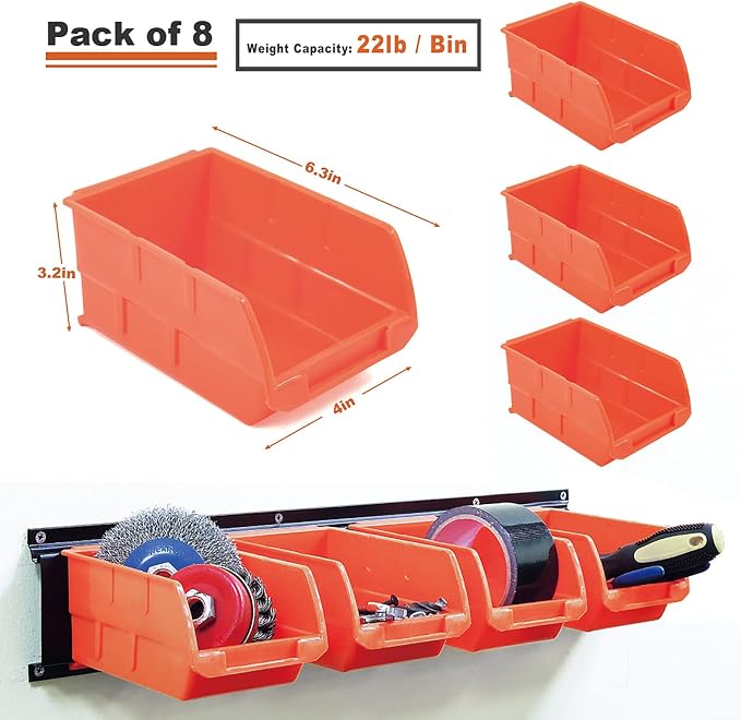 Wallmaster 8-Bin Storage Bins Garage Rack System 2-Tier Orange Tool Organizers - Image 3