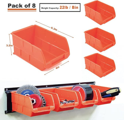 Wallmaster 8-Bin Storage Bins Garage Rack System 2-Tier Orange Tool Organizers - Image 3