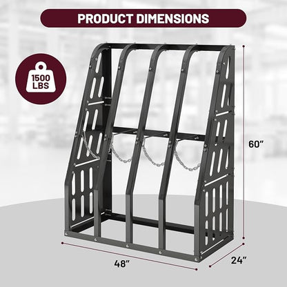 Vertical Long Parts Storage Rack, 500 lb Capacity, 4-Bay Black Steel Bar/Lumber - Image 2