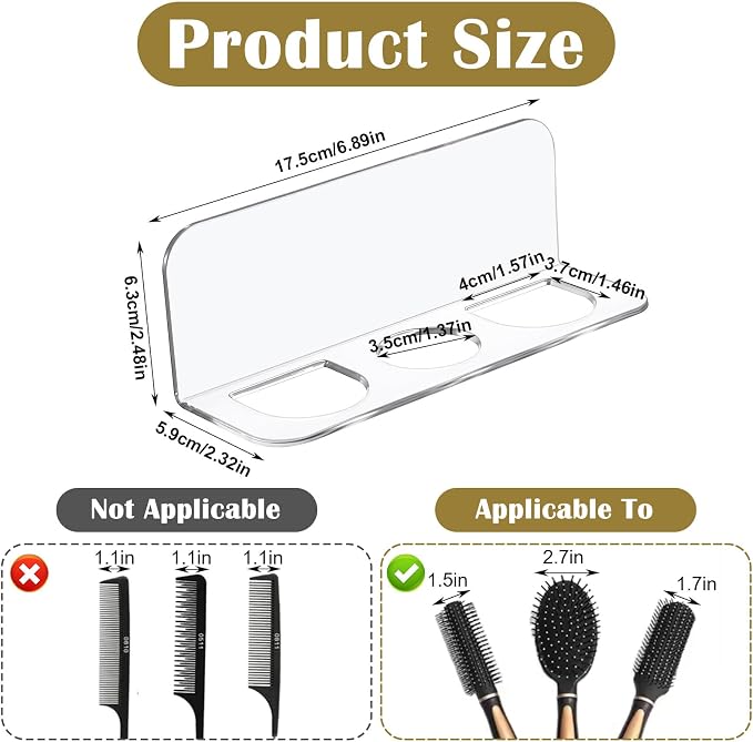 Bathroom Hair Brush Holder Wall Mounted Hair Brush Organizer - Image 3