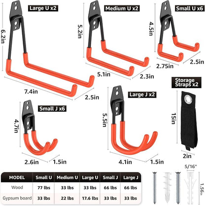 20 Pack Utility Steel Heavy Duty Wall Mount Garage Hooks, - Image 2