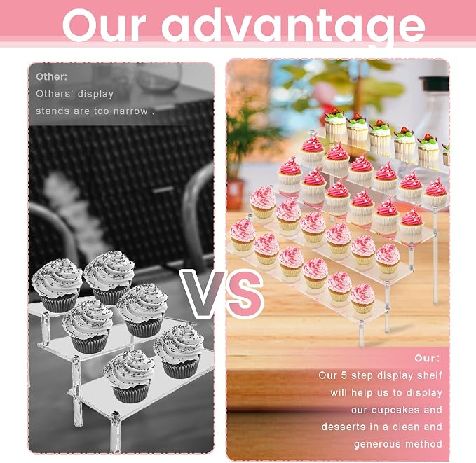ULENDIS 2 Pack 5 Tier Acrylic Display Risers Stand Shelf, Acrylic Dessert Stands - Image 2