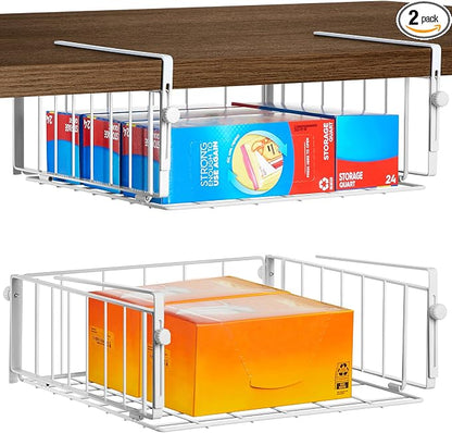 2 Pack Hanging Under Shelf Storage Basket, Adjustable Under Cabinet Add-on by AmonHouseware