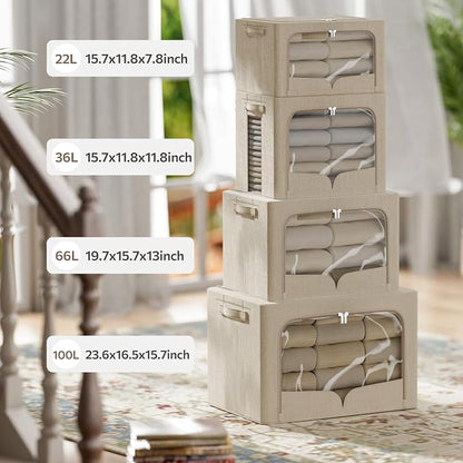 FHSQX 3 Pack Clothes Storage Bins Foldable Metal Frame Storage Box Stackable - Image 4