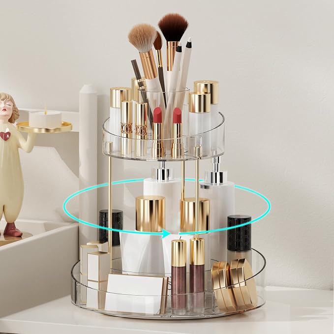 2 tier Makeup Organizer Countertop, 360 Rotating Makeup Organizer - Image 4