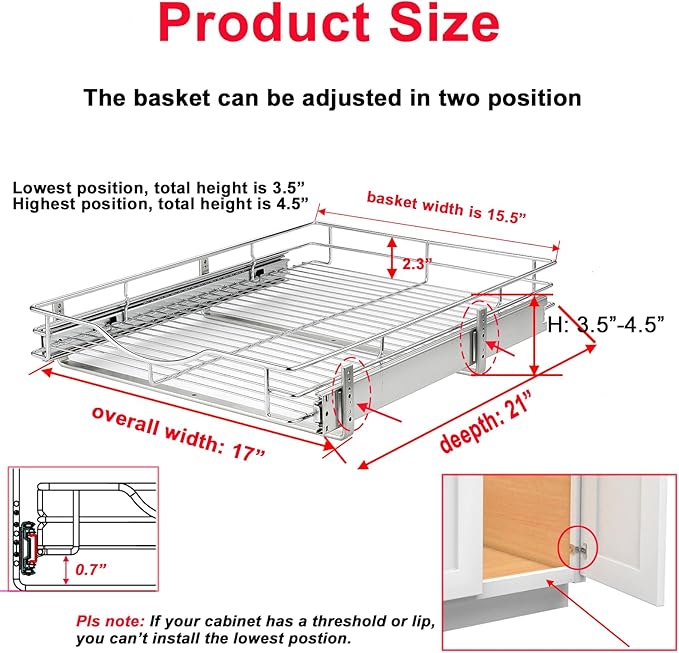 DINDON 1 Tier Pull Out Cabinet Organizer Heavy-Duty Metal Sliding Drawer Shelf - Image 2